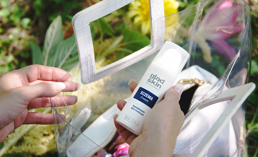 Bianca Jade takes Gladskin Eczema Cream out of her purse to use on her eczema prone skin.